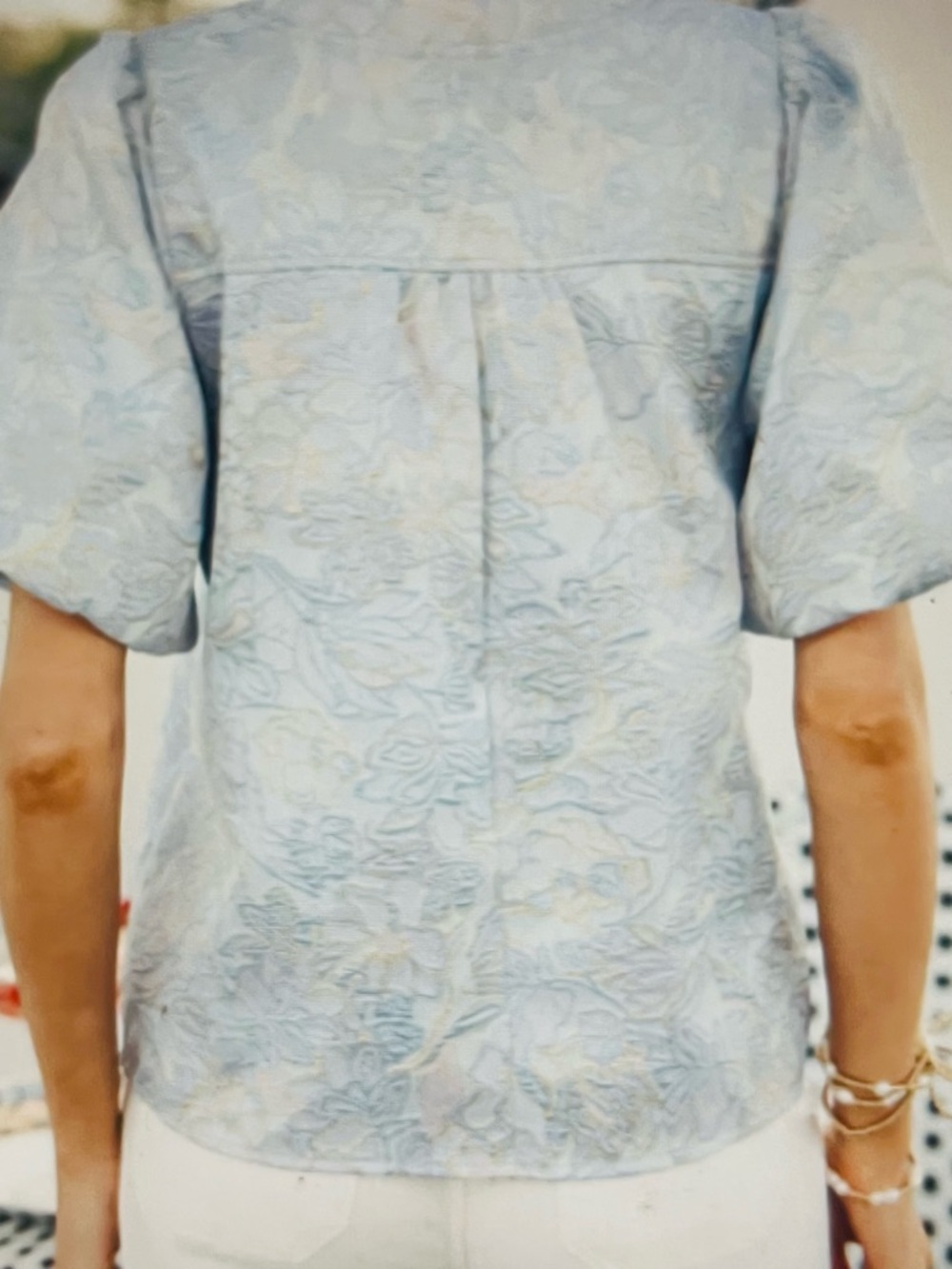 VOY Pastel Blue Floral Puff-Sleeve Blouse - Picture 11 of 11